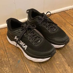 Hoka one one bondi 7 running shoe black and white light wear